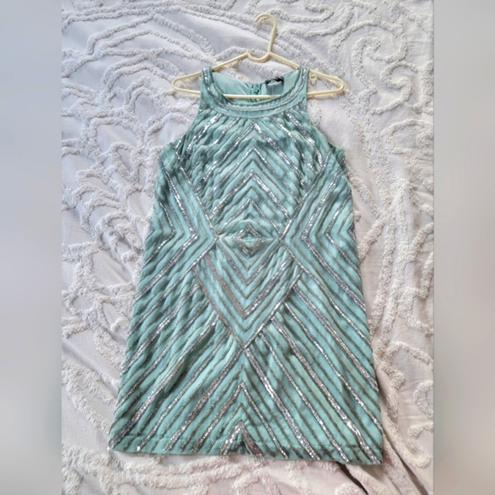 Bebe Angled Beaded sequin mint cocktail Dress size Small